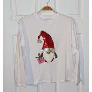 Wonder Nation Christmas Gnome Sequin Long Sleeve Shirt‎ Kids Size L Holiday